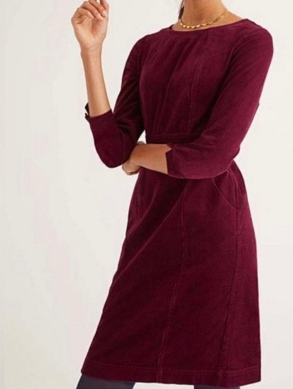Boden Wine-Red Corduroy Sheath Dress - Size 14L